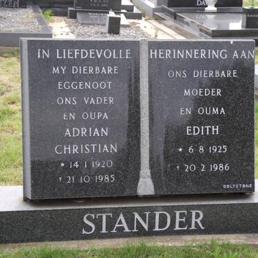 STANDER Adrian Christian 1920-1985 &amp; Edith 1925-1986