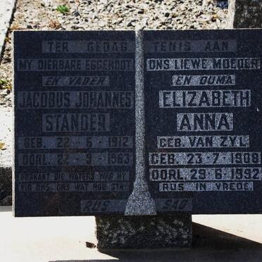 STANDER Jacobus Johannes 1912-1963 &amp; Elizabeth Anna VAN ZYL 1908-1992