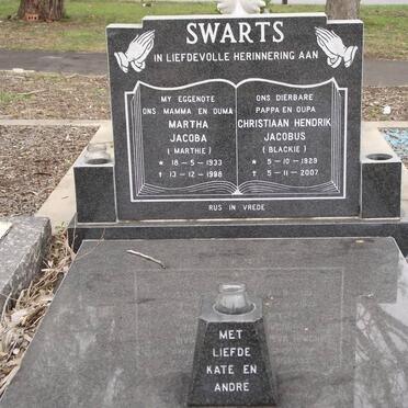 SWARTS Christiaan Hendrik Jacobus 1929-2007 &amp; Martha Jacoba 1933-1998