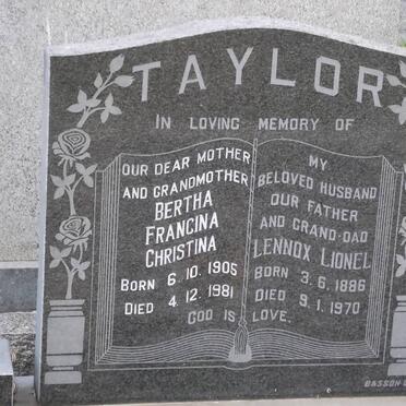 TAYLOR Lennox Lionel 1886-1970 &amp; Bertha Francina Christina 1905-1981