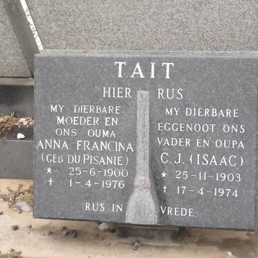 TAIT Anna Francina DU PISANIE 1900-1976 &amp; C.J. 1903-1974