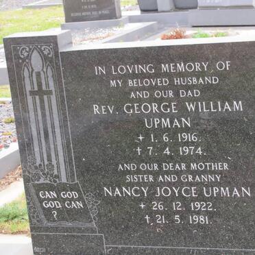 UPMAN George William 1916-1974 &amp; Nancy Joyce 1922-1981