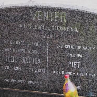 VENTER Piet Jacobus 1892-1974 &amp; Ellie Sorlina 1904-1973