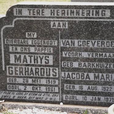 VERMAAK Mathys Gerhardus 1919-1981 :: GOEVERDEN Jacoba Maria, van voorheen VERMAAK nee BARKHUIZEN 1922-1979