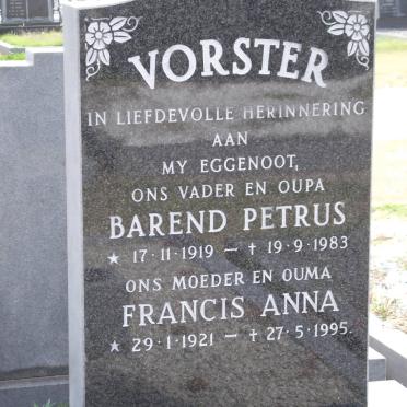 VORSTER Barend Petrus 1919-1983 &amp; Francis Anna 1921-1995