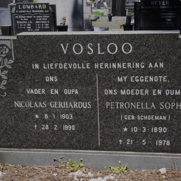 VOSLOO Nicolaas Gerhardus 1903-1990 &amp; Petronella Sophia SCHOEMAN 1890-1978