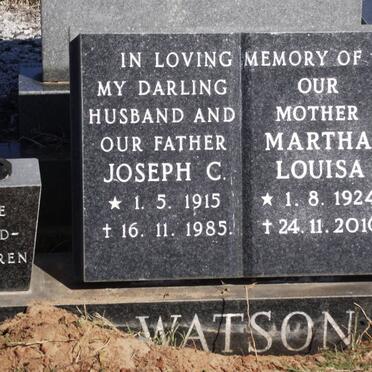 WATSON Joseph C. 1915-1985 &amp; Martha Louisa 1924-2010