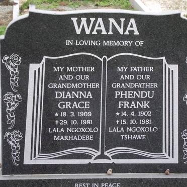 WANA Phendu Frank 1902-1981 &amp; Dianna Grace 1909-1981