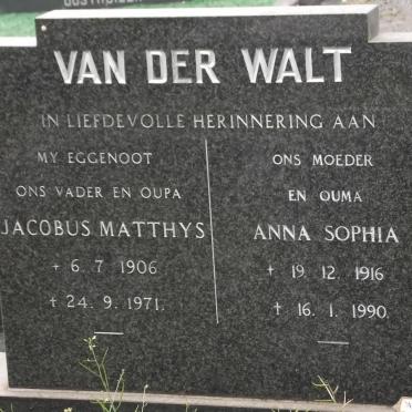 WALT Jacobus Matthys, van der 1906-1971 &amp; Anna Sophia 1916-1990