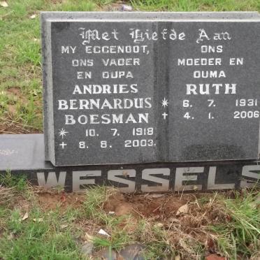 WESSELS Andries Bernardus 1918-2003 &amp; Ruth 1931-2006
