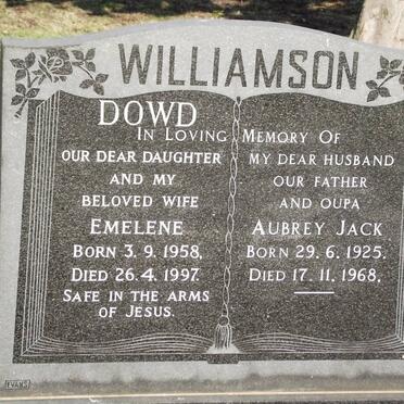 WILLIAMSON Aubrey Jack 1925-1968 :: DOWD Emelene 1958-1997