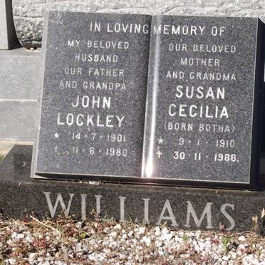 WILLIAMS John Lockley 1901-1980 &amp; Susan Cecilia BOTHA 1910-1986