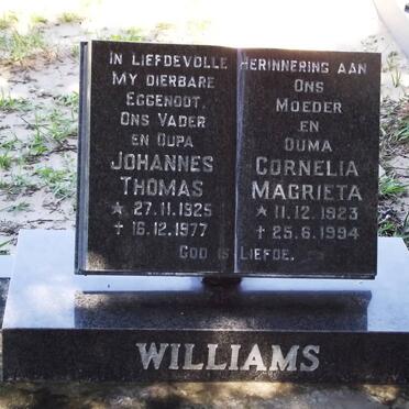 WILLIAMS Johannes Thomas 1925-1977 &amp; Cornelia Magrieta 1923-1994