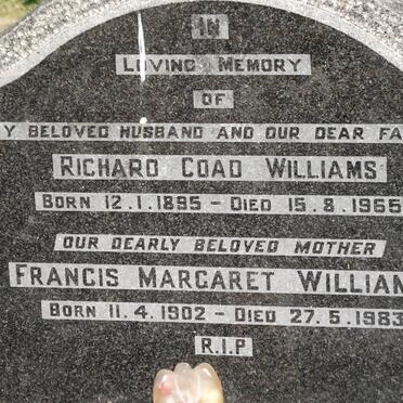 WILLIAMS Richard Coad 1895-1965 &amp; Francis Margaret 1902-1983