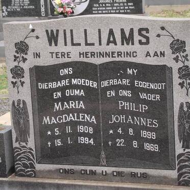 WILLIAMS Phillip Johannes 1899-1969 &amp; Maria Johanna Magdalena 1908-1994