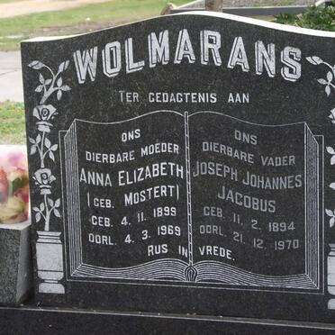 WOLMARANS Joseph Johannes Jacobus 1894-1970 &amp; Anna Elizabeth MOSTERT 1899-1969