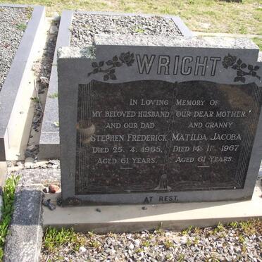 WRIGHT Stephen Frederick -1965 &amp; Matilda Jacoba -1967