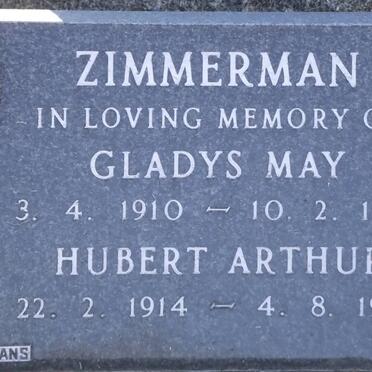 ZIMMERMAN Gladys May 1910-1962 &amp; Hubert Arthur 1914-1969