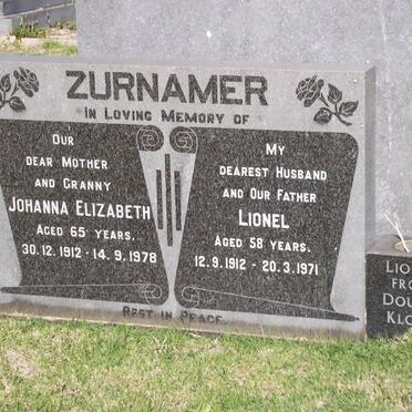 ZURNAMER Johanna Elizabeth 1912-1978 &amp; Lionel 1912-1971