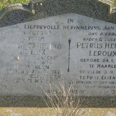 ROUX Petrus Hendrick, le 1890-1964 &amp; Anna Christina JACOBS 1894-1982