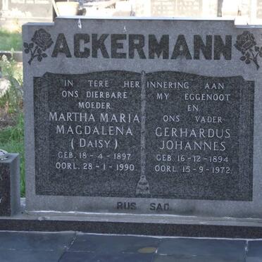 ACKERMANN Gerhardus Johannes 1894-1972 &amp; Martha Maria Magdalena 1897-1990