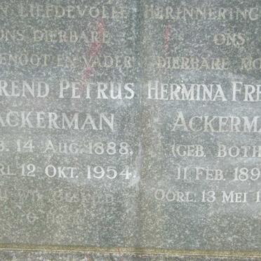 ACKERMAN Barend Petrus 1888-1954 &amp; Hermina Fredrika BOTHA 1896-1967