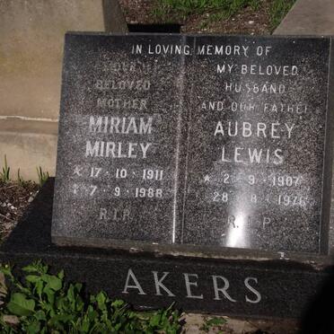 AKERS Aubrey Lewis 1907-1976 &amp; Miriam Mirley 1911-1988