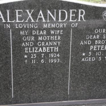 ALEXANDER Elizabeth 1924-1993 :: ALEXANDER Peter 1951-1956