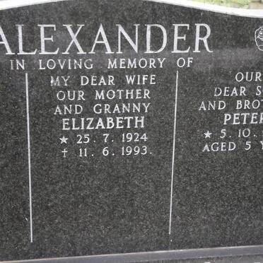 ALEXANDER Elizabeth 1924-1993 :: ALEXANDER Peter 1951-1956