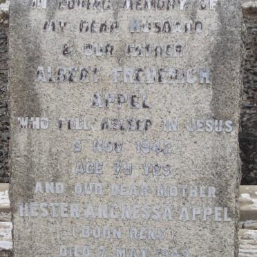 APPEL Albert Frederich -1942 &amp; Hester Angnessa RENS -1949