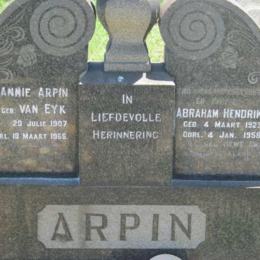 ARPIN Abraham Hendrik 1923-1958 &amp; Annie VAN EYK 1907-1966