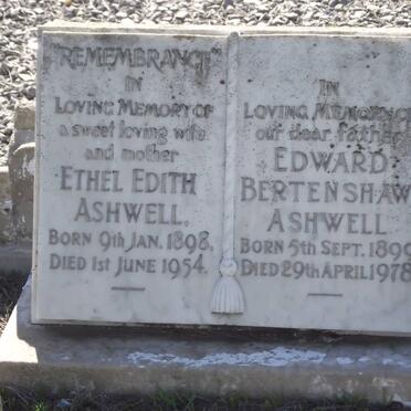 ASHWELL Ethel Edith 1898-1954 &amp; Edward Bertenshaw 1899-1978