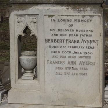 AYERST Herbert Frank 1865-1937 &amp; Frances Ann 1866-1947