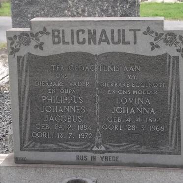 BLIGNAULT Philippus Johannes Jacobus 1884-1972 &amp; Lovina Johanna 1892-1968