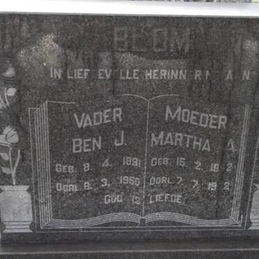 BLOM Ben J. 1891-1950 &amp; Martha A. 1852-1922