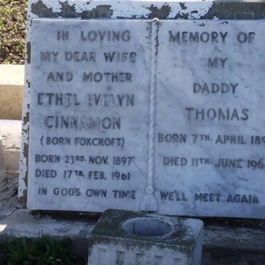 CINNAMON Thomas 1896-1964 &amp; Ethel Evelyn FOXCROFT 1897-1961