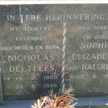 DEETLEFS Nicholas 1909-1988 &amp; Sophia Elizabeth HALGREEN 1912-