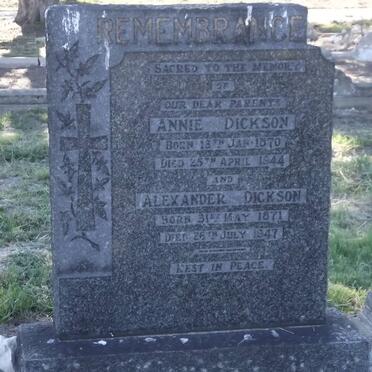 DICKSON Annie 1870-1944 &amp; Alexander 1871-1947
