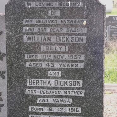 DICKSON William -1957 &amp; Bertha 1916-1996