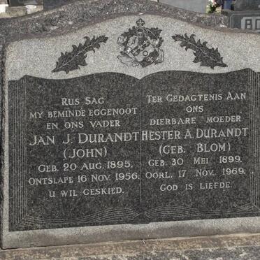 DURANDT Jan J. 1895-1956 &amp; Hester A. BLOM 1899-1969
