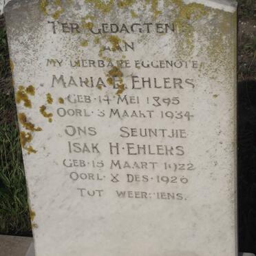 EHLERS Maria E. 1895-1934 ::EHLERS Isak H. 1922-1926