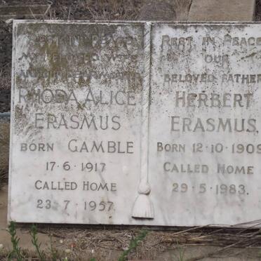 ERASMUS Herbert 1909-1983 &amp; Rhoda Alice GAMBLE 1917-1957