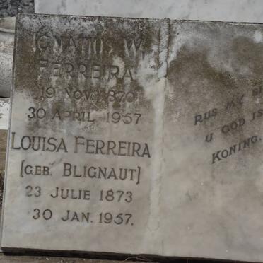 FERREIRA Ignatius W. 1870-1957 &amp; Louisa BLIGNAUT 1873-1957