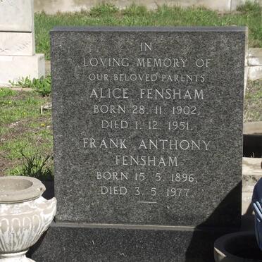 FENSHAM Frank Anthony 1896-1977 &amp; Alice 1902-1951