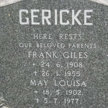 GERICKE Frank Giles 1908-1955 &amp; May Louisa 1902-1977