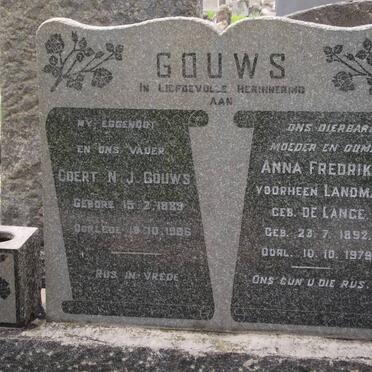 GOUWS Coert N.J. 1889-1986 &amp; Anna Frederika formerly LANDMAN nee DE LANGE 1892-1974