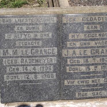 GRANGE J.A., le 1904-1955 &amp; M.M. RADEMEYER 1906-1980