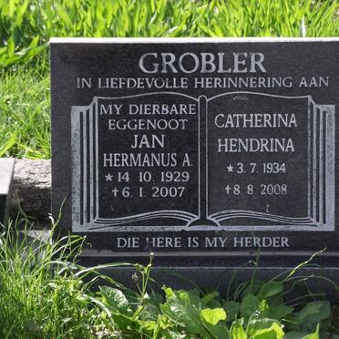 GROBLER Jan Hermanus A. 1929-2007 &amp; Catherina Hendrina 1934-2008