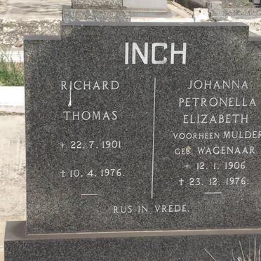 INCH Richard Thomas 1901-1976 &amp; Johanna Petronella Elizabeth formerly MULDER nee WAGENAAR 1906-1976