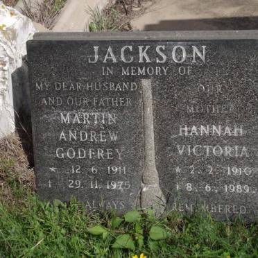 JACKSON Martin Andrew Godfrey 1911-1975 &amp; Hannah Victoria 1910-1989